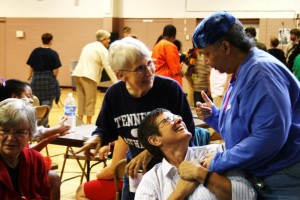 Mab Segrest, Suzanne Pharr, Pam McMichael, and Pat Hussain, four of six SONG founders, in September 2008 on SONG's 15th anniversary in Durham, N.C. Photo by Zulayka Santiago.