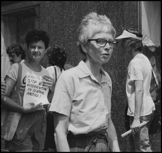 Photo of Sister Anne Montgomery protesting U.S. interference in Central America