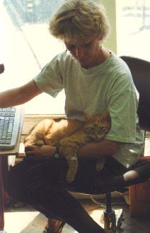 Ruth perfects typing with one hand. Photo by David McReynolds.